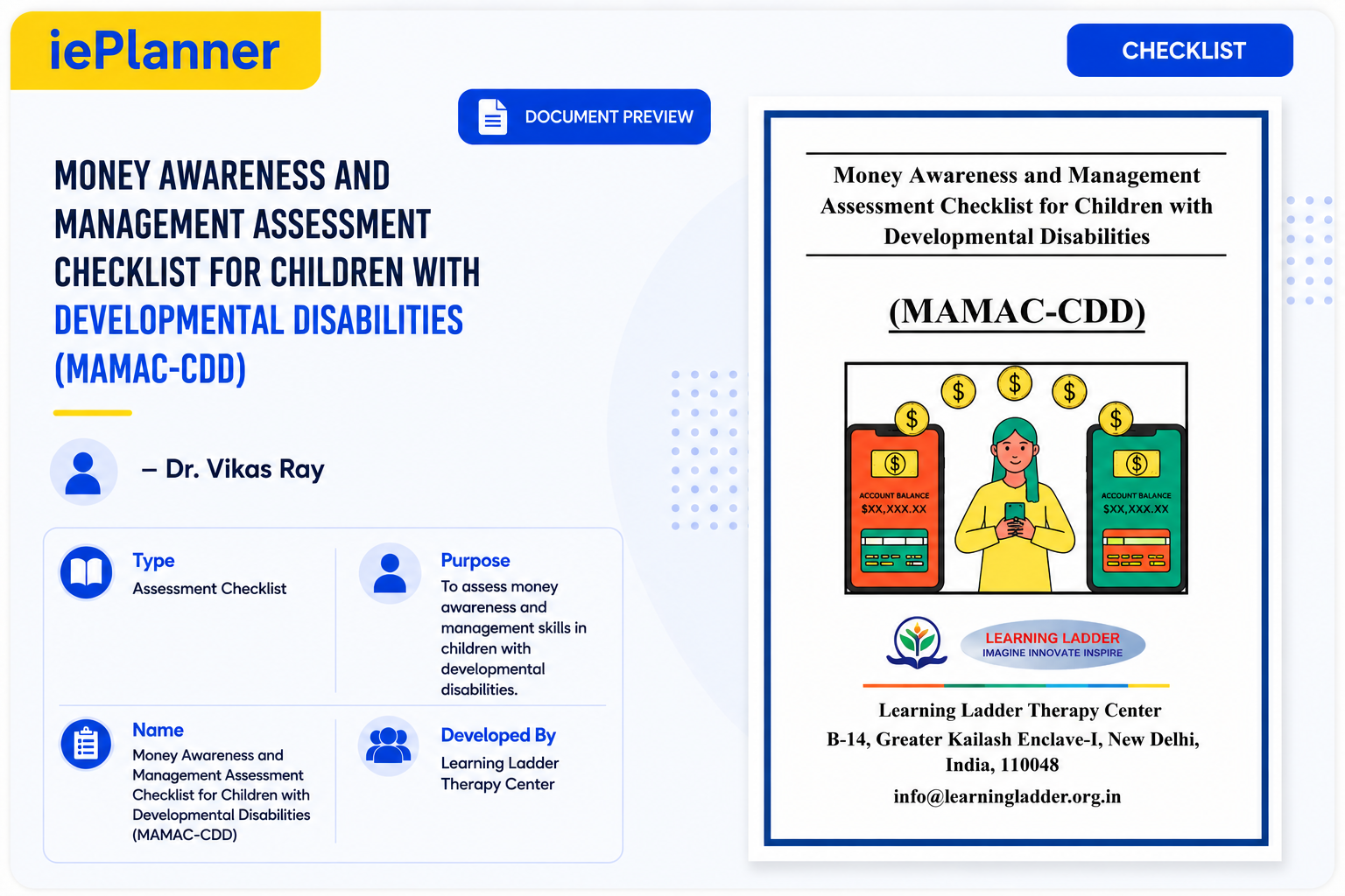 Money Awareness And Management Assessment Checklist for Children With Developmental Disabilities (MAMAC-CDD) 